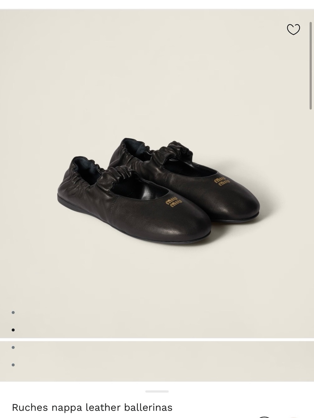 Miu Miu Black Ballet Ballerina Flats with Gold Logo Accent